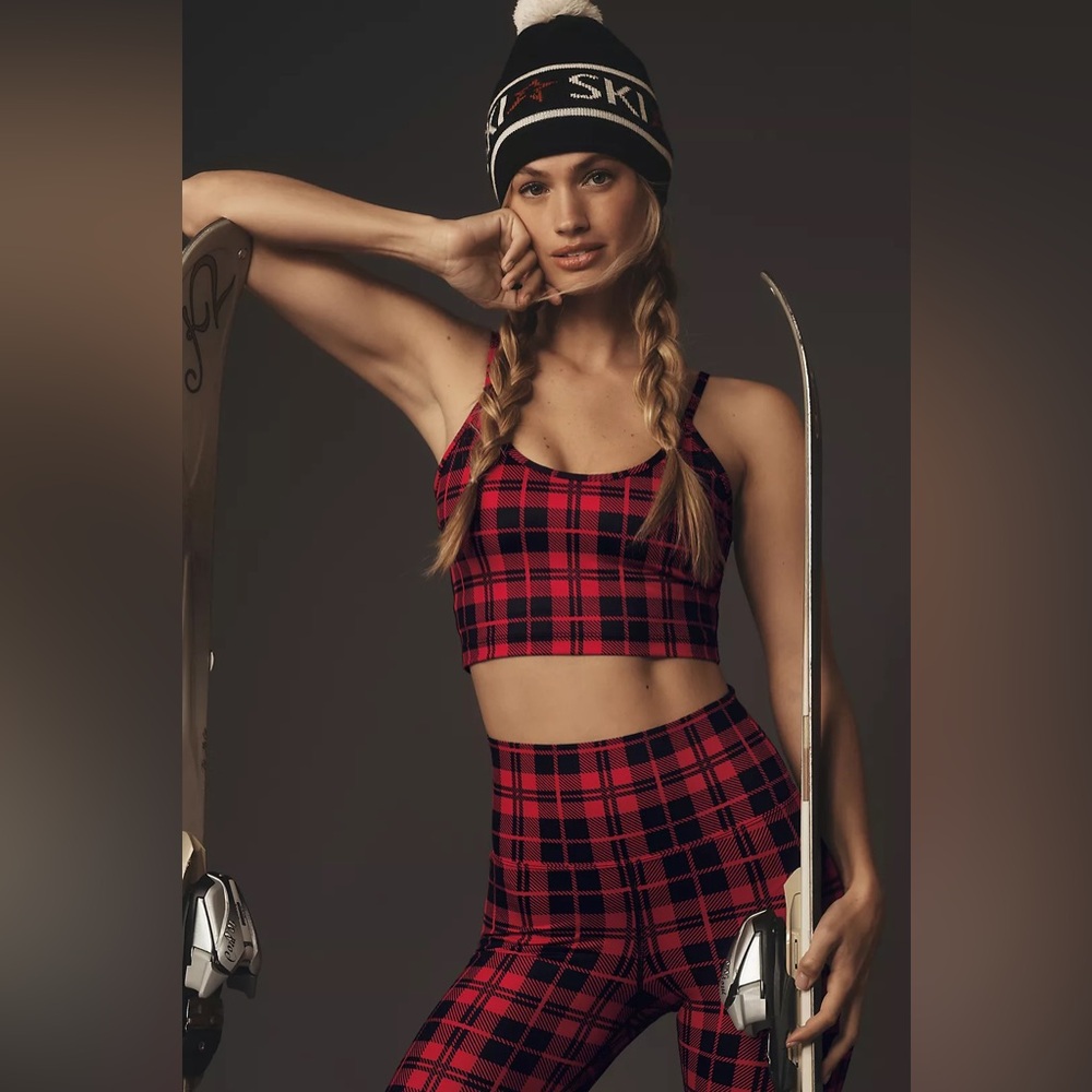 Beach Riot Libby Plaid Print Sports Bra in Merry Plaid, Size X-Large, $88